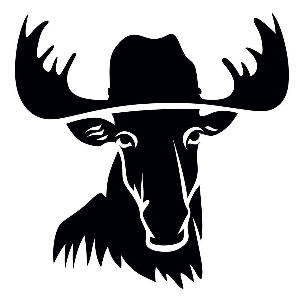 Moose wearing a hat with prominent antlers against a simple background vector