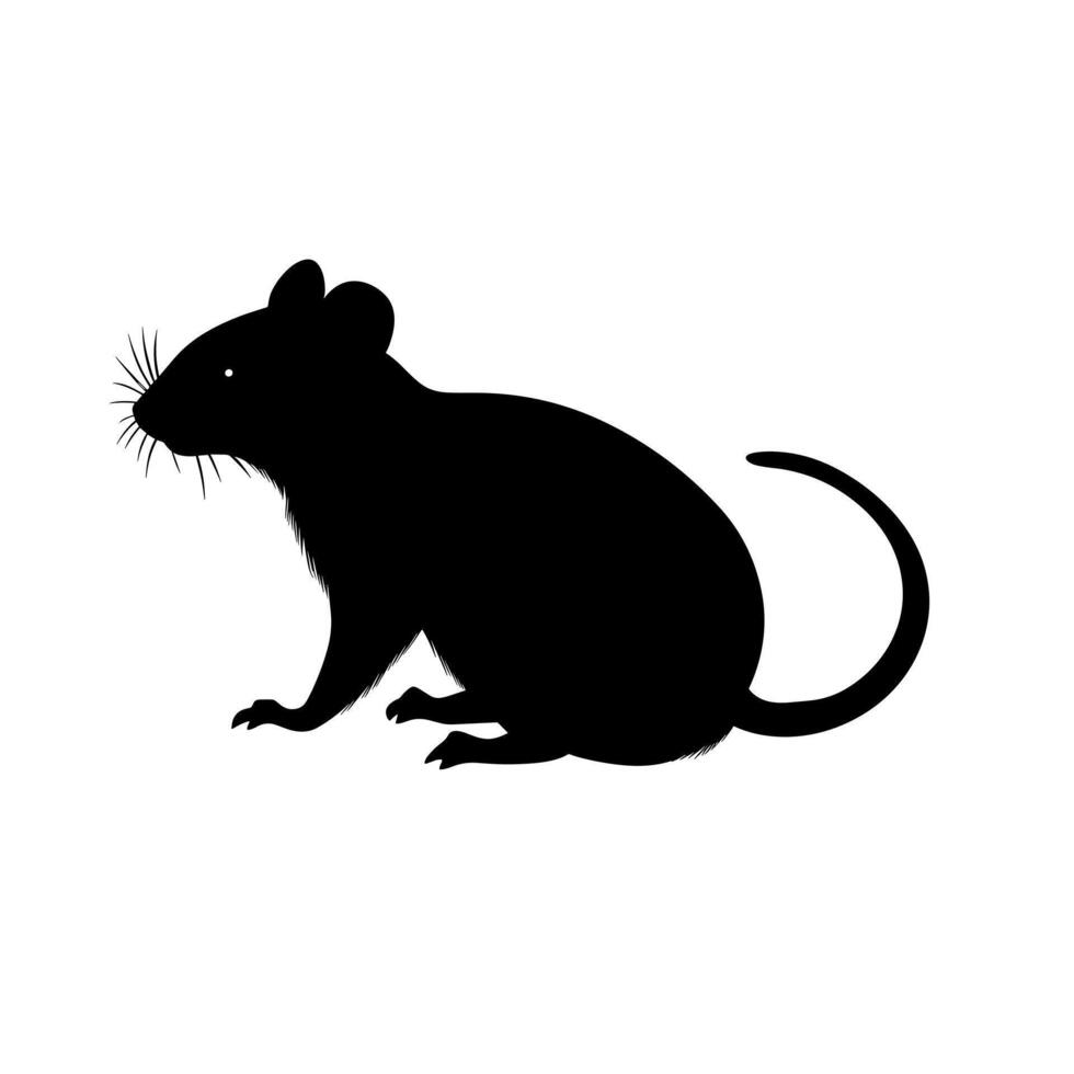 Cute black silhouette of a mouse sitting on a light background vector