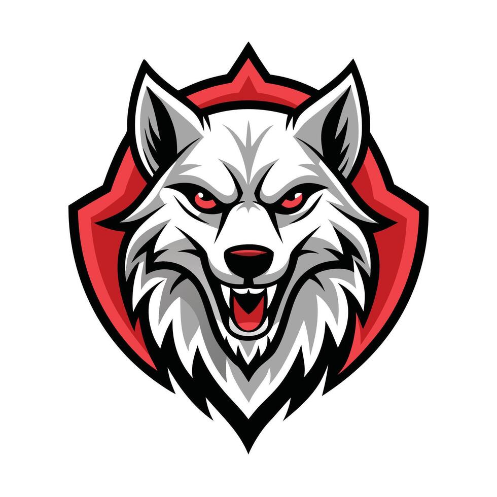 the head of a wolf is shown in the middle of a shield vector