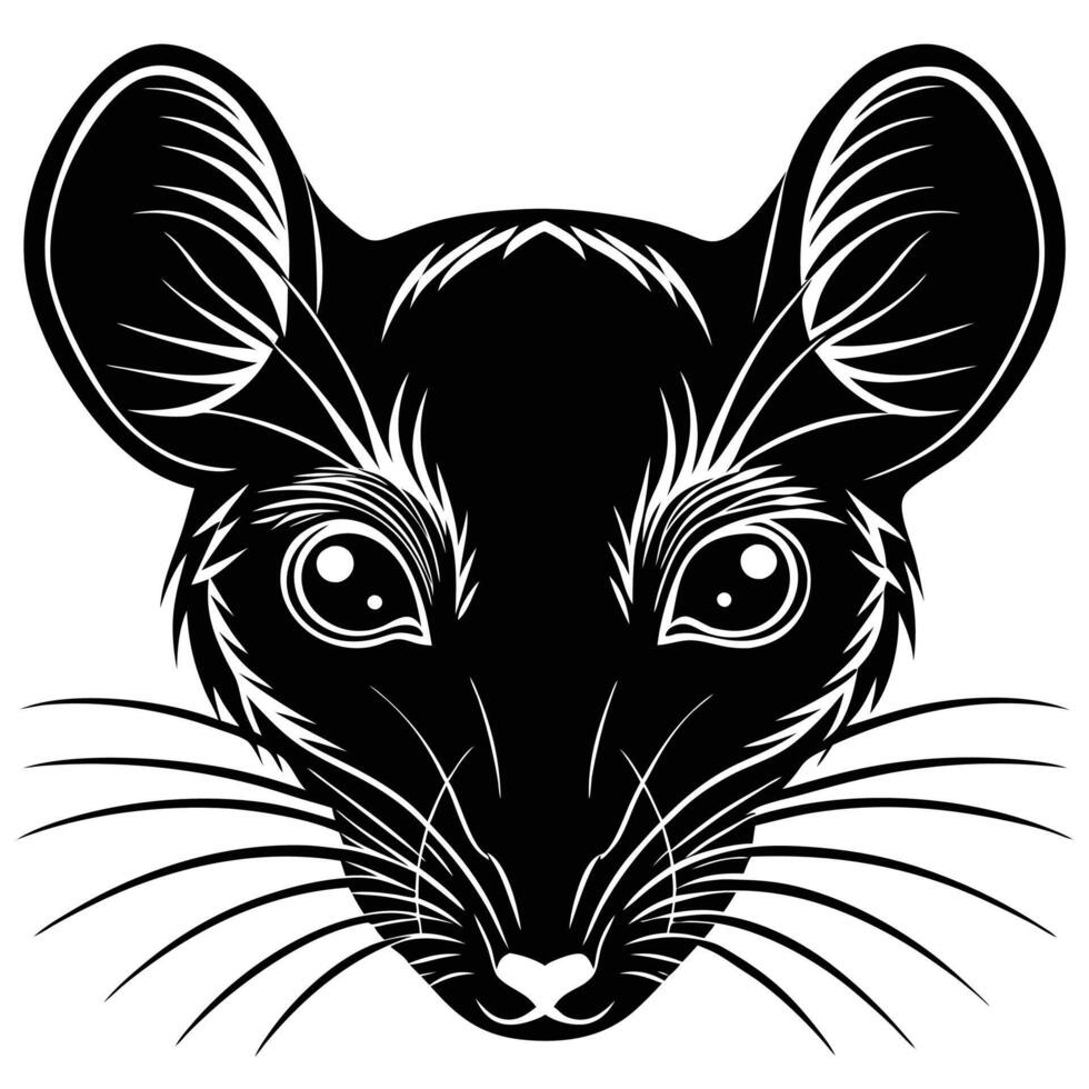 a black and white illustration of a rat's head vector