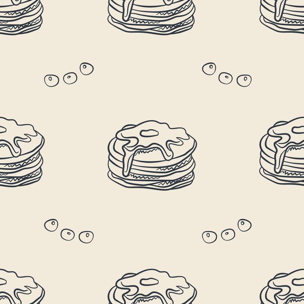 Seamless Pattern with Hand-Drawn Pancakes and Blueberries vector