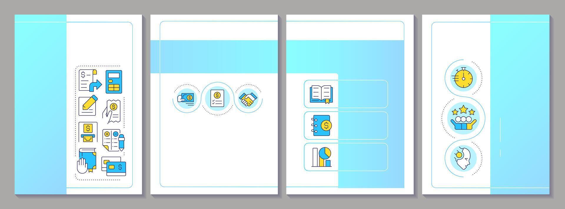 Financial close management brochure template. Leaflet design with linear icons. Editable 4 layouts for presentation, annual reports vector