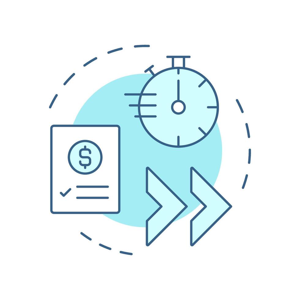 Expedite financial reporting soft blue concept icon. Time management, workflow. Round shape line illustration. Abstract idea. Graphic design. Easy to use in infographic, presentation vector
