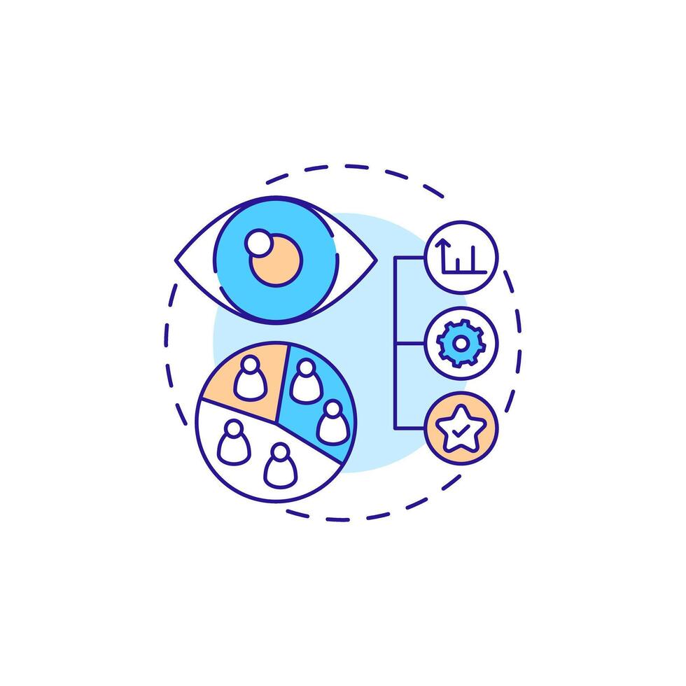 Descriptive research multi color concept icon. Statistical metrics, market. Monitoring, control. Round shape line illustration. Abstract idea. Graphic design. Easy to use in infographic, presentation vector