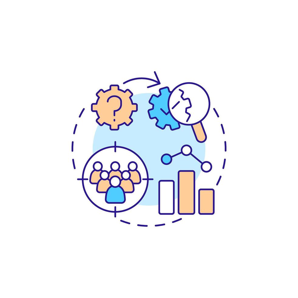 Causal-comparative research multi color concept icon. Target audience, statistical metrics. Round shape line illustration. Abstract idea. Graphic design. Easy to use in infographic, presentation vector