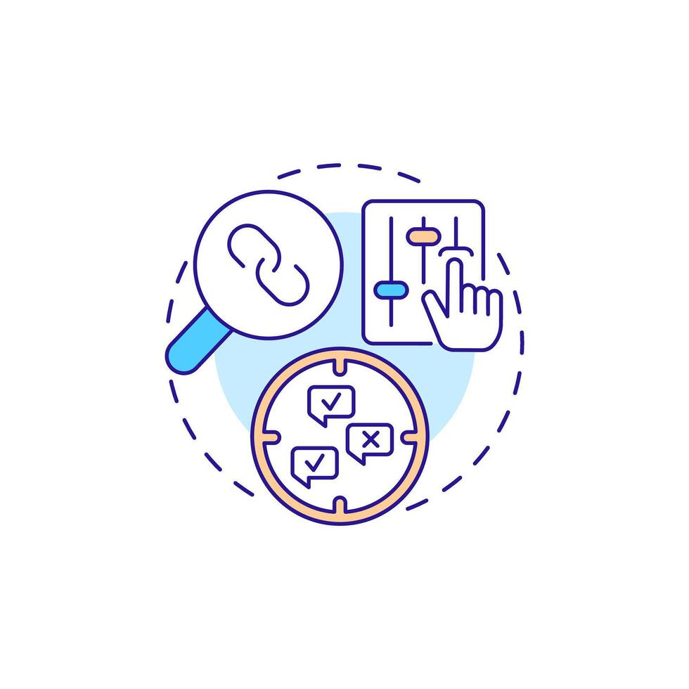 Correlational research multi color concept icon. Statistics, monitoring. Data collecting. Round shape line illustration. Abstract idea. Graphic design. Easy to use in infographic, presentation vector