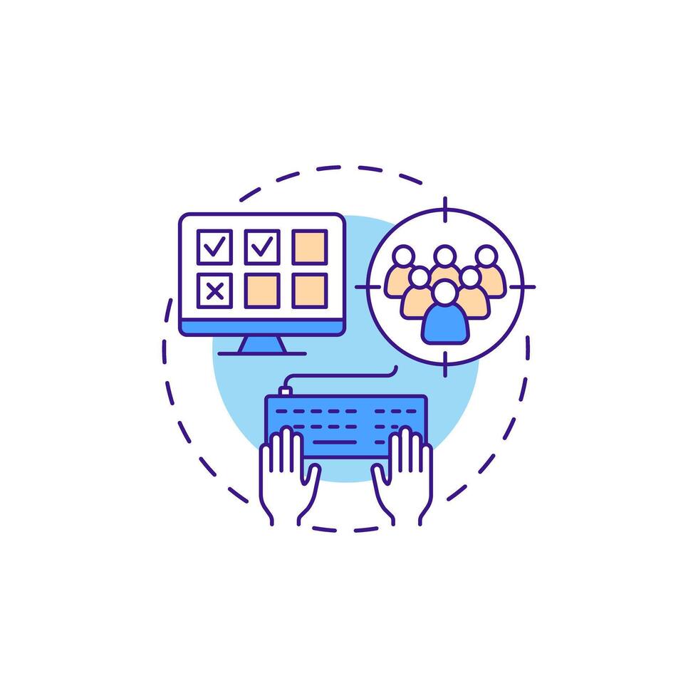 Online surveys multi color concept icon. Target audience. Questionnaire, feedback. Round shape line illustration. Abstract idea. Graphic design. Easy to use in infographic, presentation vector