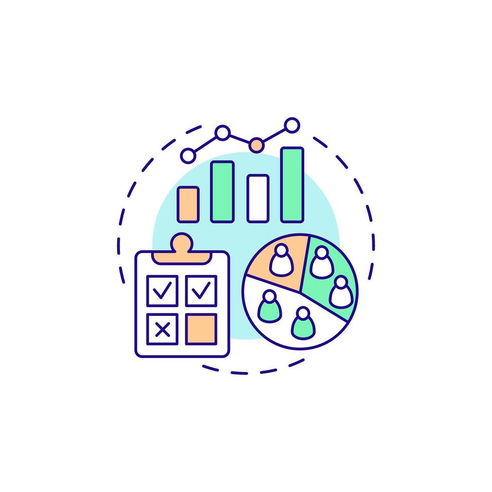 Quantitative research multi color concept icon. Marketing strategy. Statistics, analytics. Round shape line illustration. Abstract idea. Graphic design. Easy to use in infographic, presentation vector