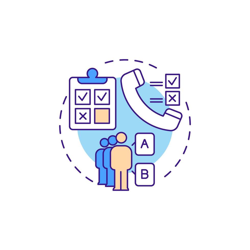 Telephone surveys multi color concept icon. Participants feedback, questionnaire. Round shape line illustration. Abstract idea. Graphic design. Easy to use in infographic, presentation vector