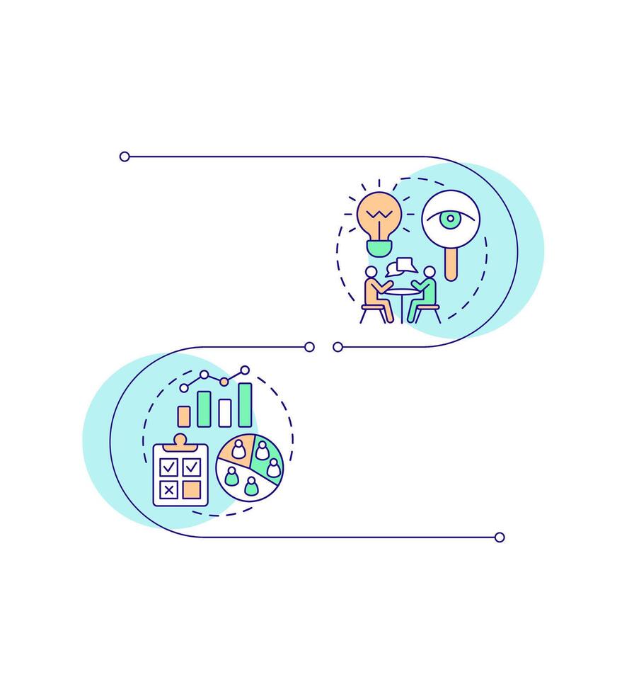 Quantitative and qualitative research methods infographic vertical sequence. Survey, statistics. Visualization infochart with 2 steps. Circles workflow vector