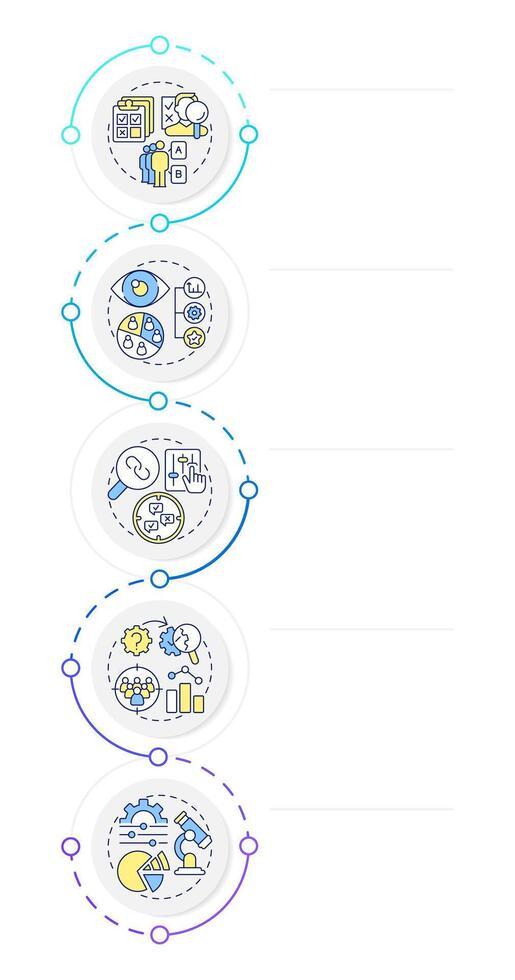Quantitative research different types infographic design template. Statistical tools. Data visualization 5 options. Process vertical flow chart vector