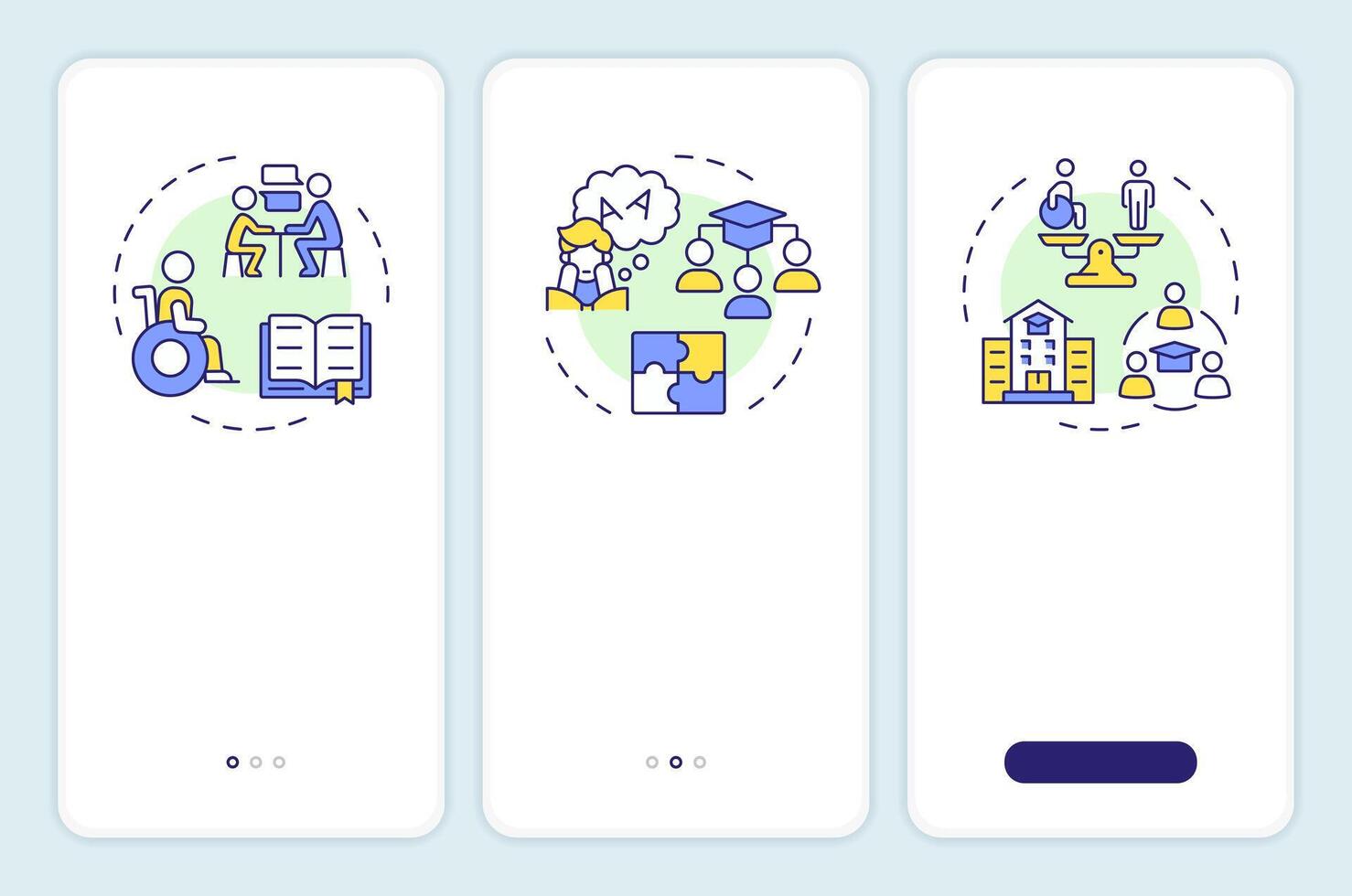 Approaches to education onboarding mobile app screen. School walkthrough 3 steps editable graphic instructions with linear concepts. UI, UX, GUI template vector