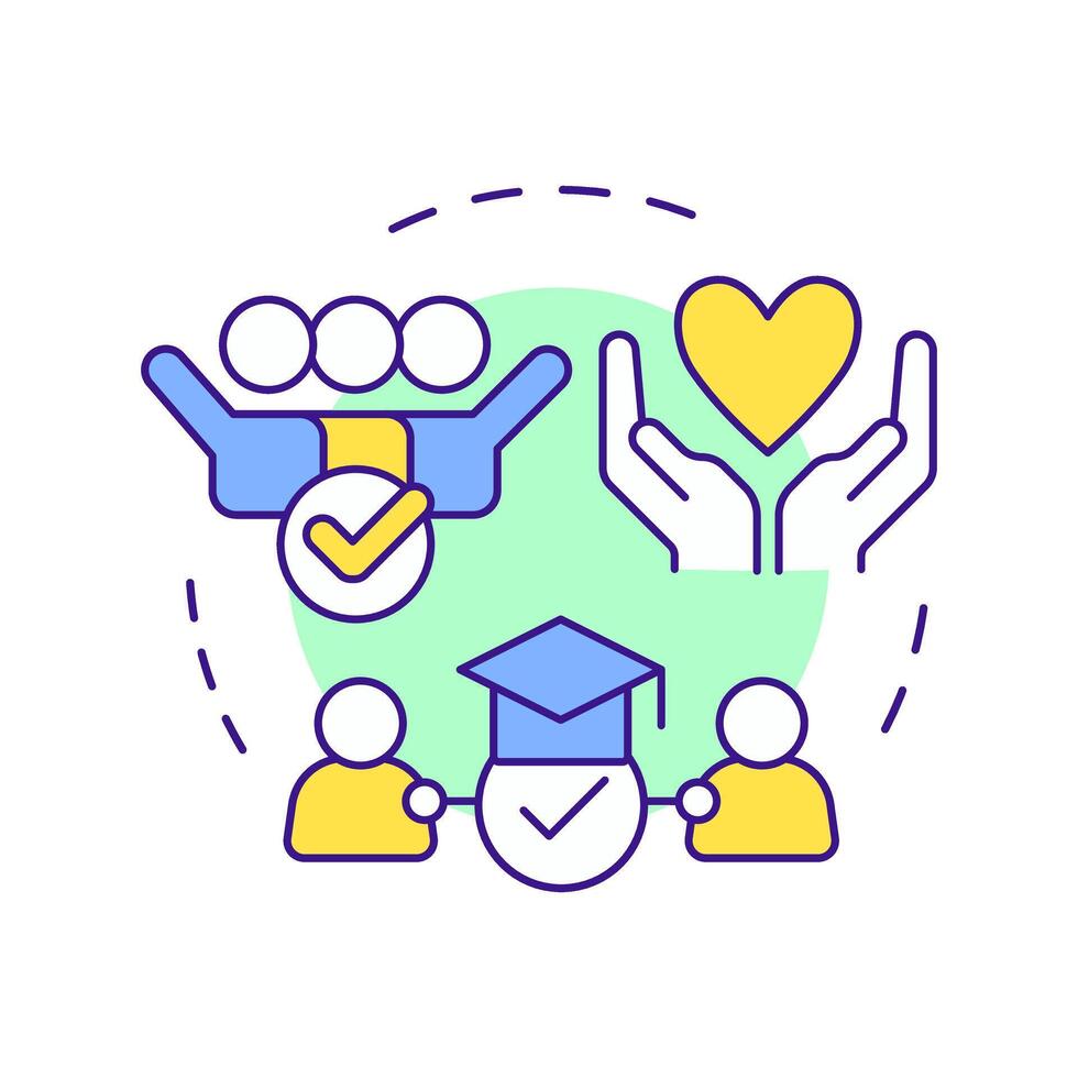 Positive social interactions multi color concept icon. Inclusive meaningful communication between students. Round shape line illustration. Abstract idea. Graphic design. Easy to use in article vector