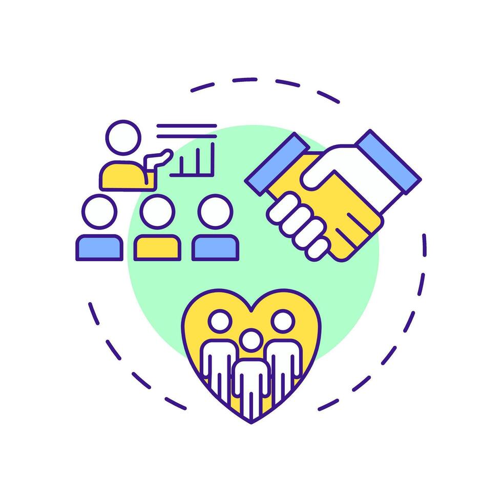 Positive learning environment multi color concept icon. Safe classroom atmosphere open for inclusion. Round shape line illustration. Abstract idea. Graphic design. Easy to use in blog post vector