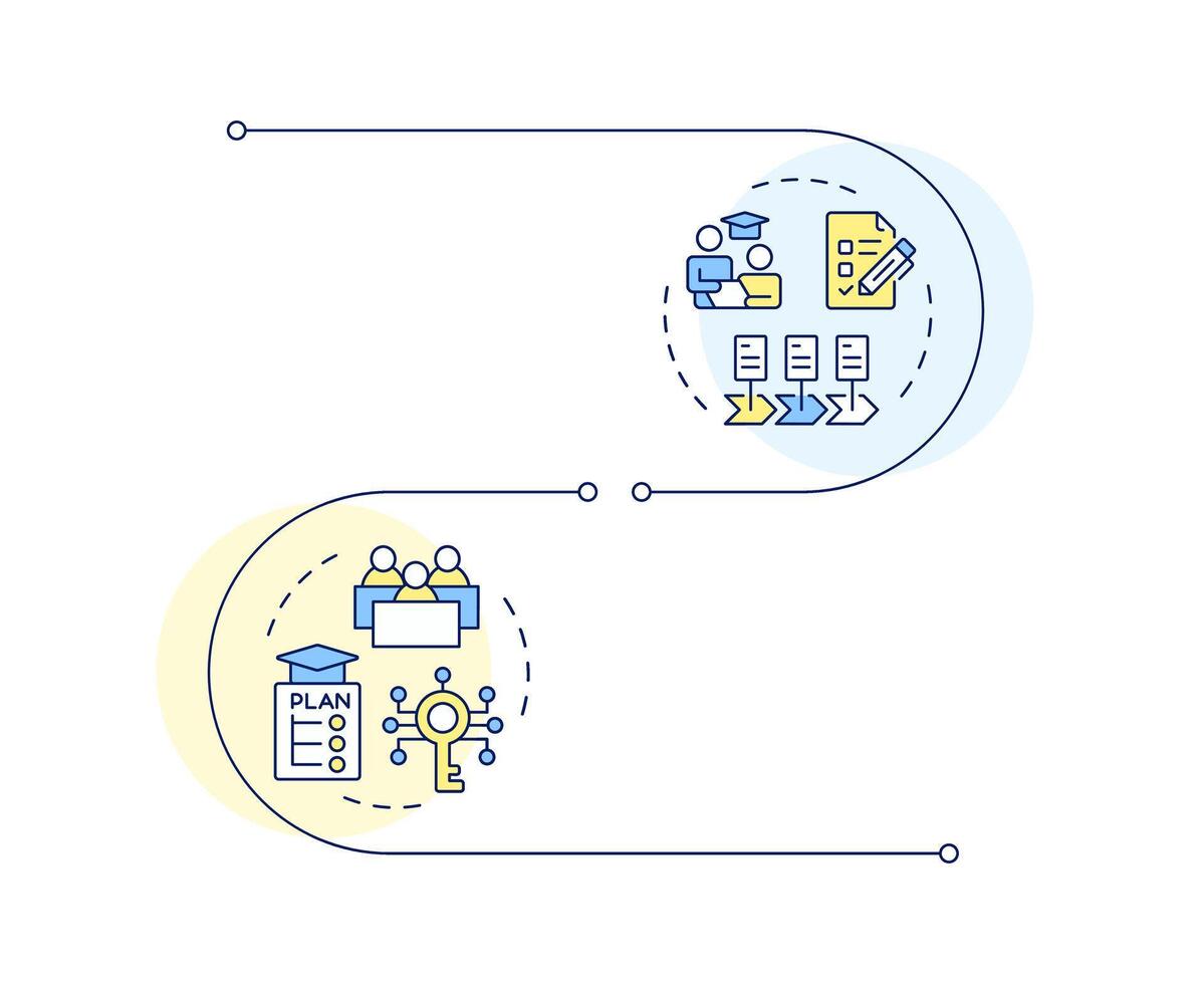 IEP and 504 plan infographic vertical sequence. Inclusive educative programs for public schools. Visualization infochart with 2 steps. Circles workflow vector