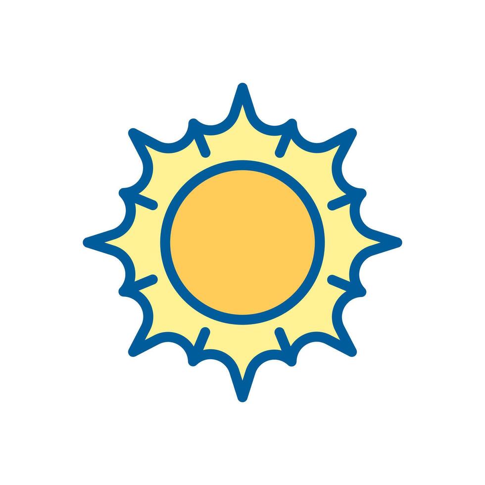 Sun RGB color icon. Symbol of sunny weather or summer. Clear sky. Weather forecast. Associated with hot days. Isolated illustration. Simple filled line drawing. Editable stroke vector