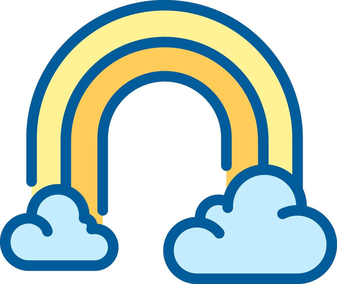 Rainbow and clouds RGB color icon. Symbolizing optimism, hope and weather phenomena. Colorful light after rain. Isolated illustration. Simple filled line drawing. Editable stroke vector