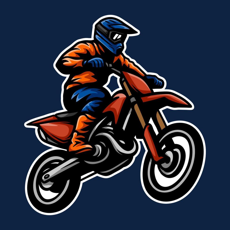 motocross dirtbike supermoto isolated colored drawing line art style sketch classic vintage design illustration vector