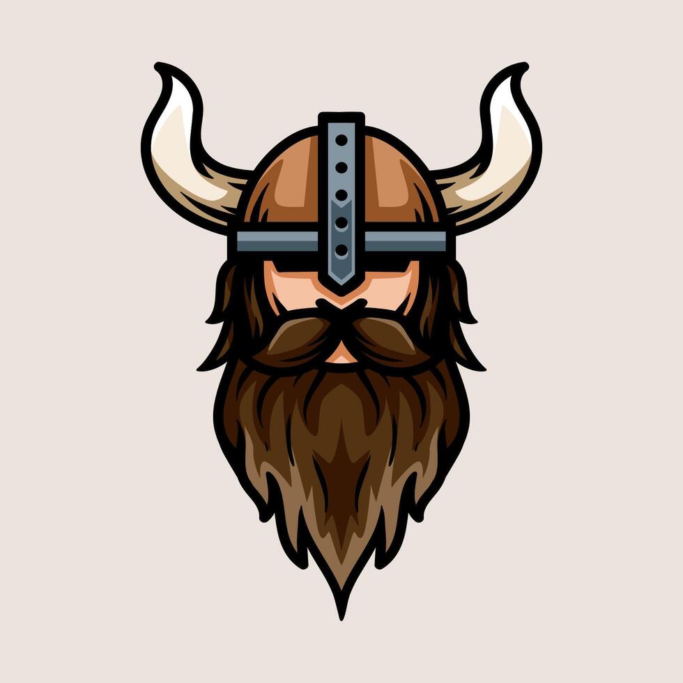 viking head helmet logo isolated colored drawing line art style design illustration vector