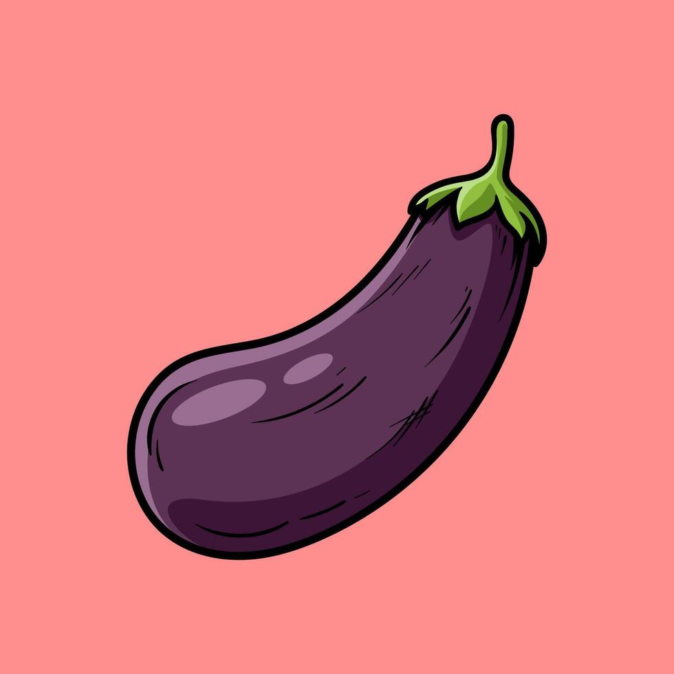 single eggplant vegetable isolated colored drawing line art style design illustration vector