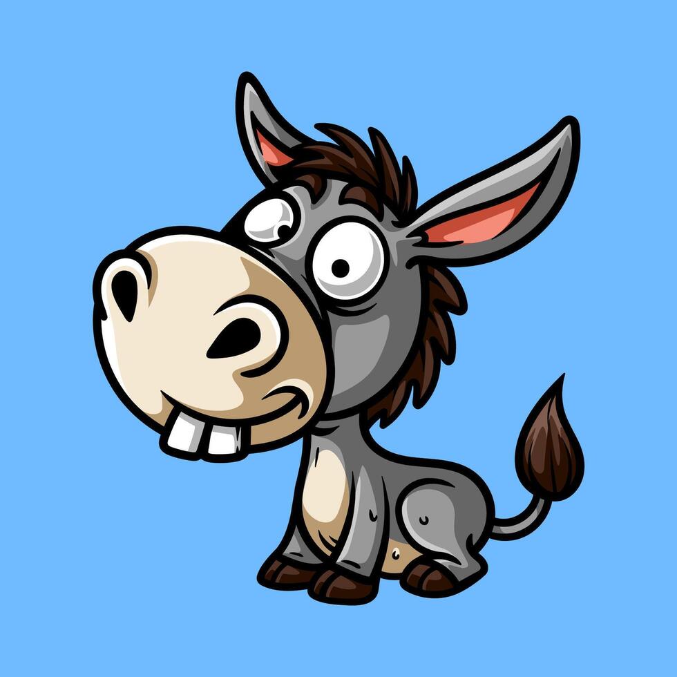 funny dummy cartoon logo of donkey isolated colored drawing line art style design illustration vector