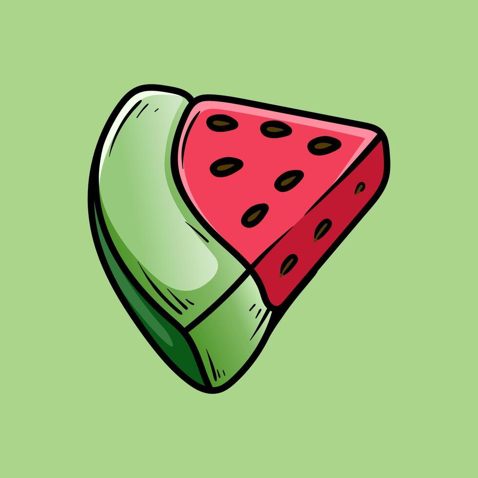 single slice of watermelon isolated colored drawing line art style design illustration vector
