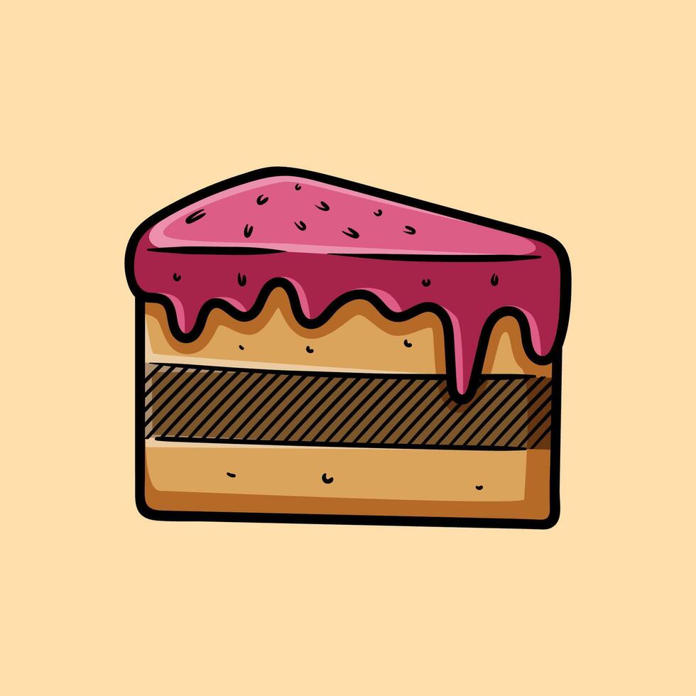 single sliced cake isolated colored drawing line art style design illustration vector