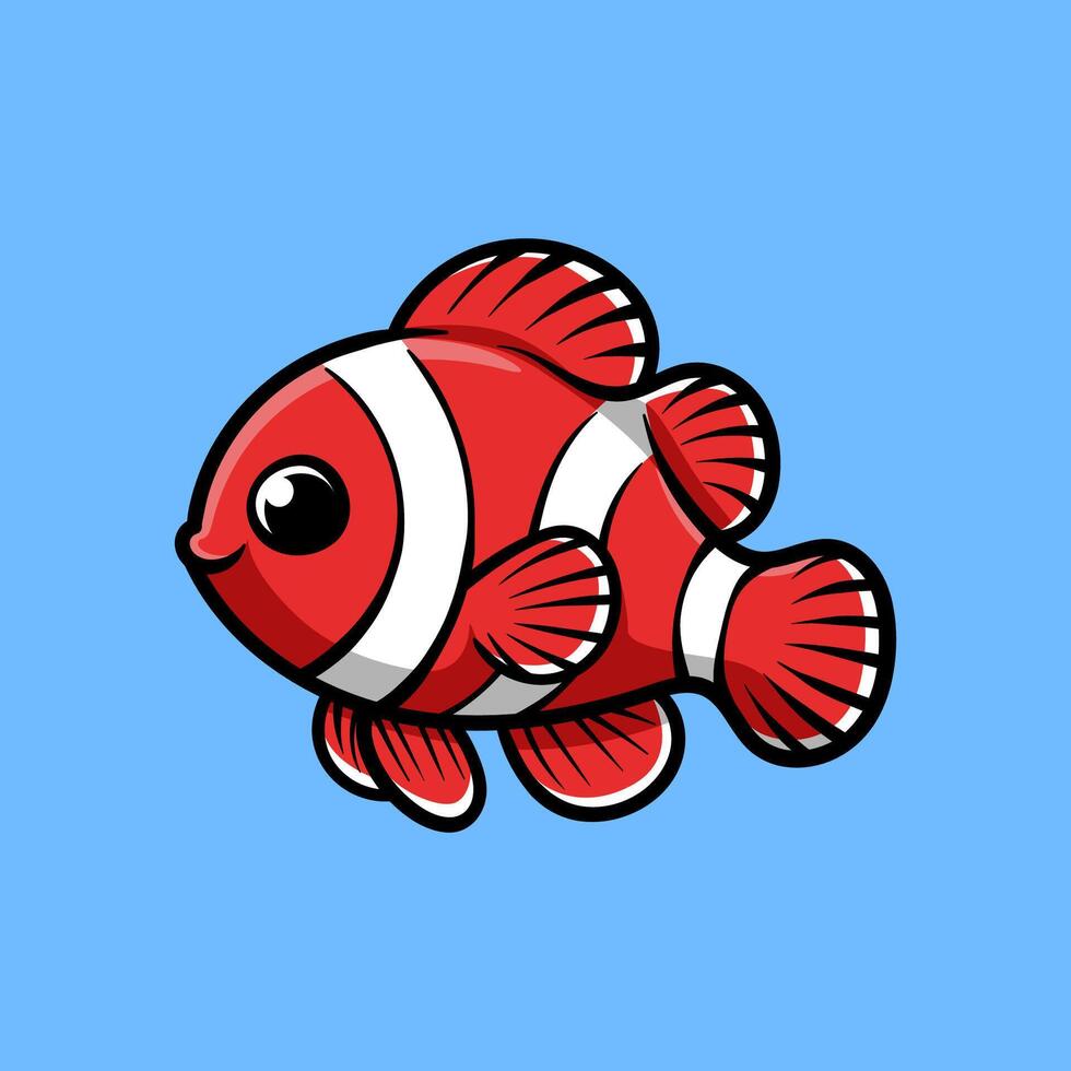 fun cartoon character of clown fish isolated colored drawing line art style design illustration vector