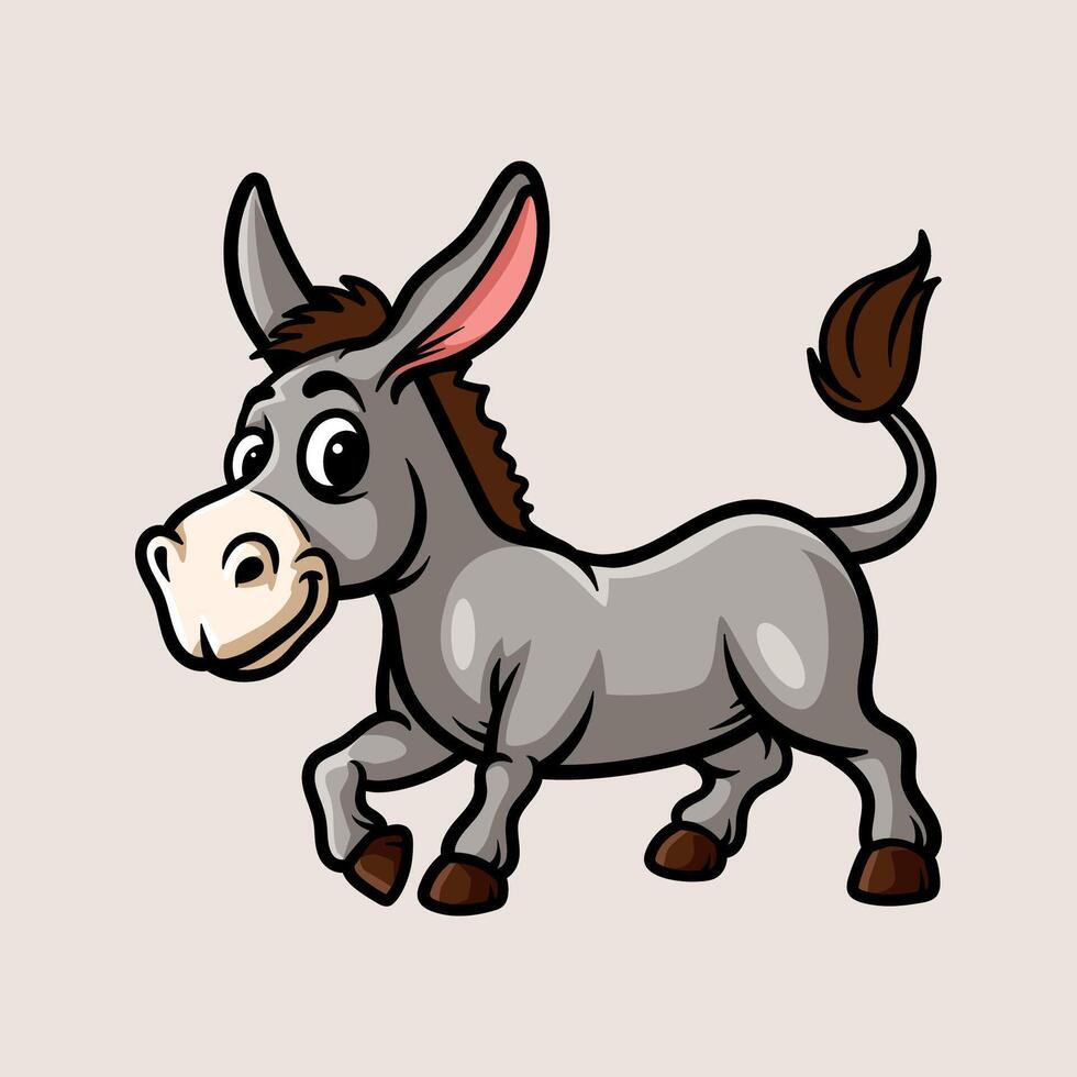 fun cartoon character of donkey isolated colored drawing line art style design illustration vector