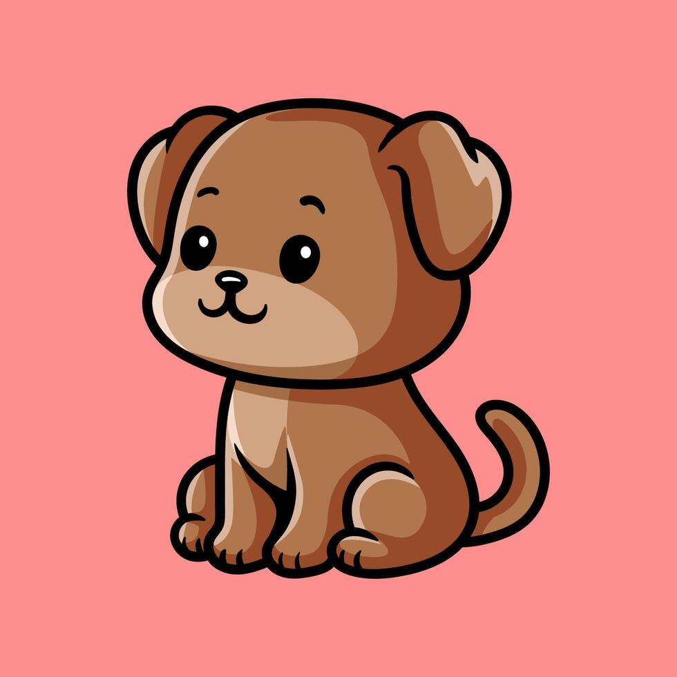 fun cartoon character of sitting dog puppy isolated colored drawing line art style design illustration vector
