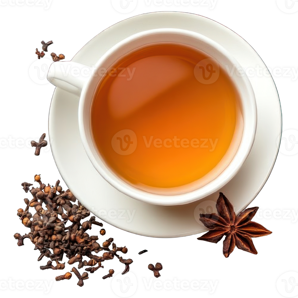 Collection of . A cup of tea in a saucer serving with tea leaves, isolated on a transparency background. png
