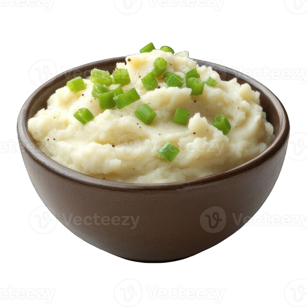 Collection of . A Bowl of Mashed Potatoes with Green Onions on Top, isolated on a transparency background. png