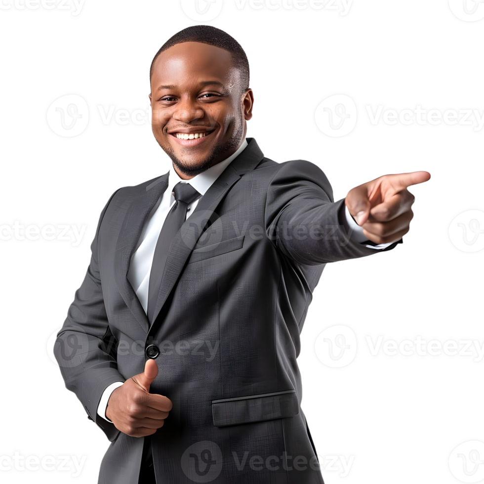Black businessman pointing finger on right side png