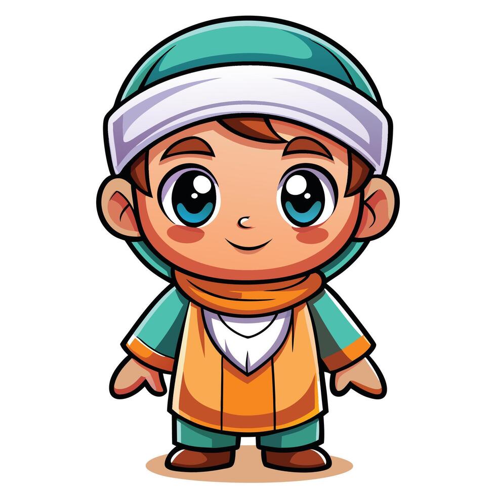 cartoon muslim boy in turban and robe vector