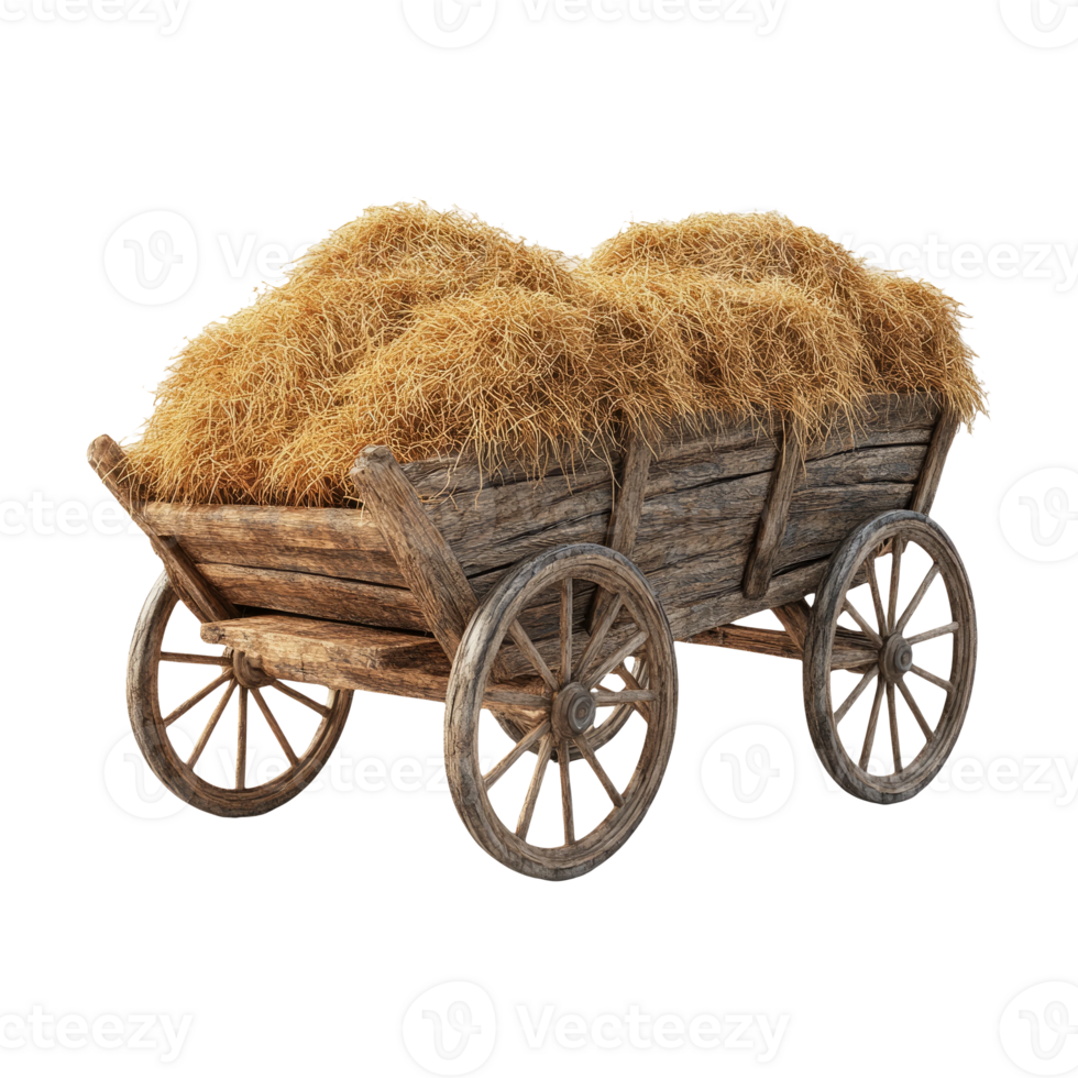 Rustic Wooden Cart with Hay Bales on Transparent Background png