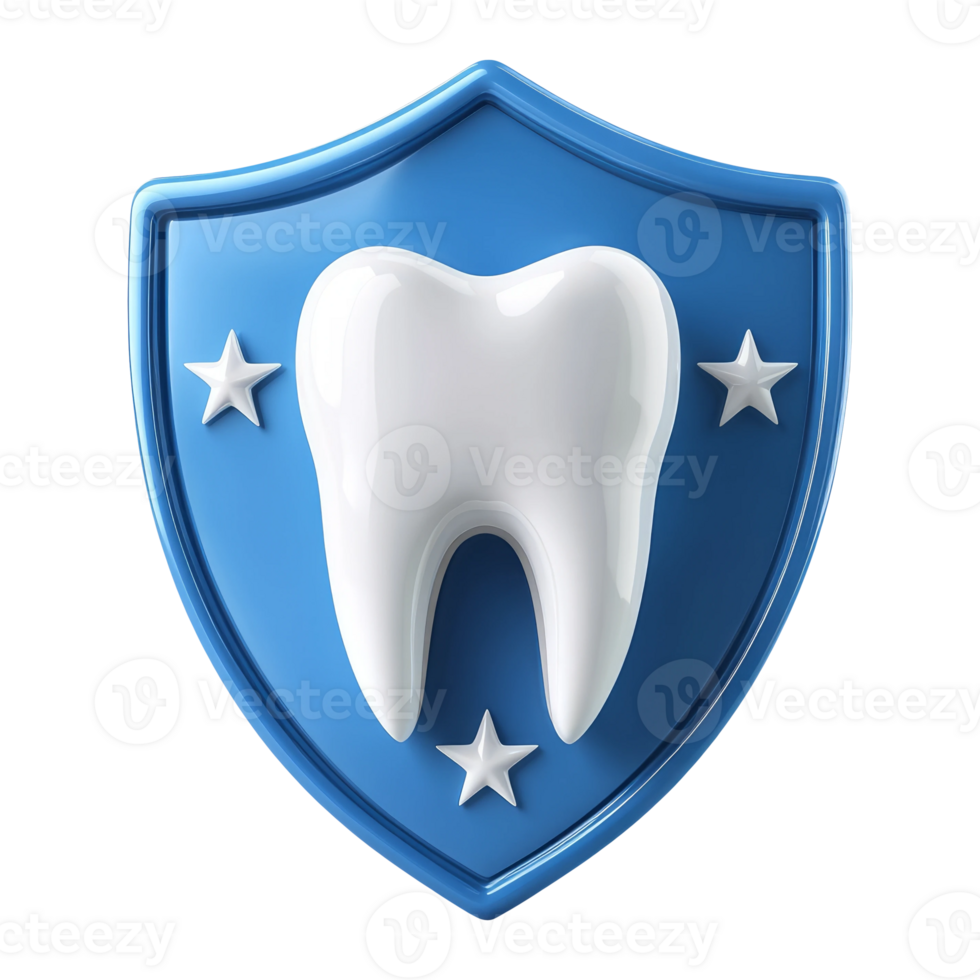 White Tooth Icon on Shield with Stars Background png