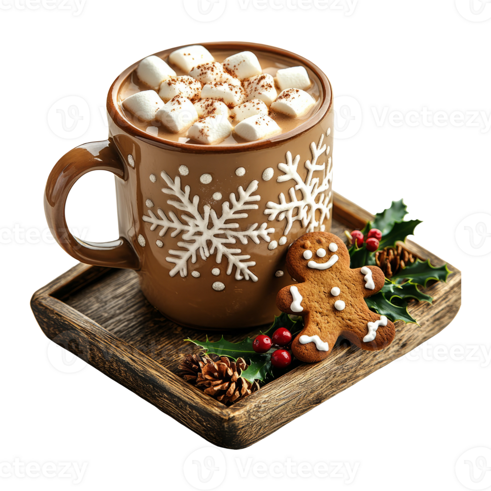 Hot Chocolate with Marshmallows and Gingerbread Cookie png