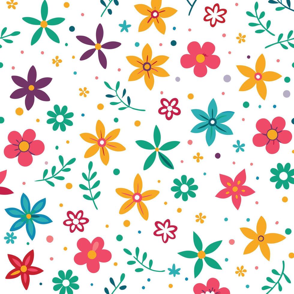 floral seamless pattern with colorful flowers and leaves vector