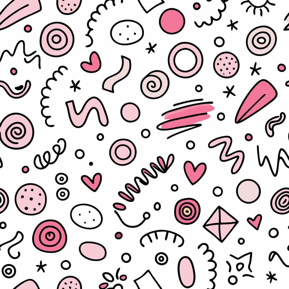 seamless pattern with doodles and hearts vector