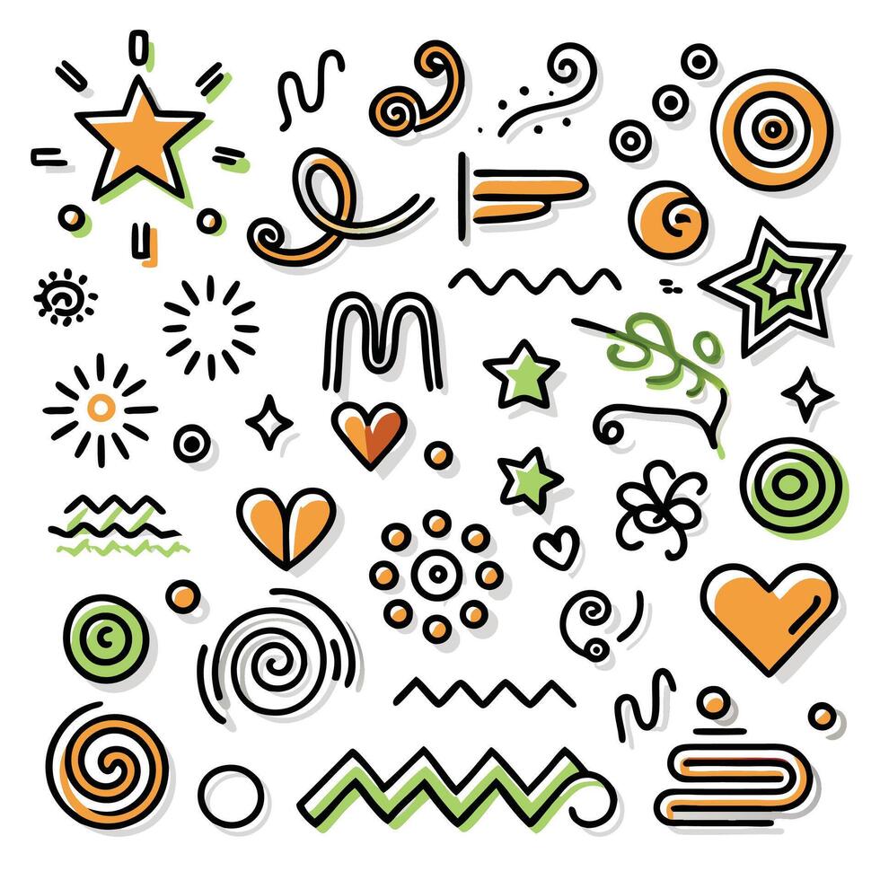 a set of doodles with various shapes and symbols vector