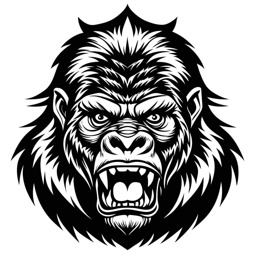 gorilla head with fangs and teeth vector