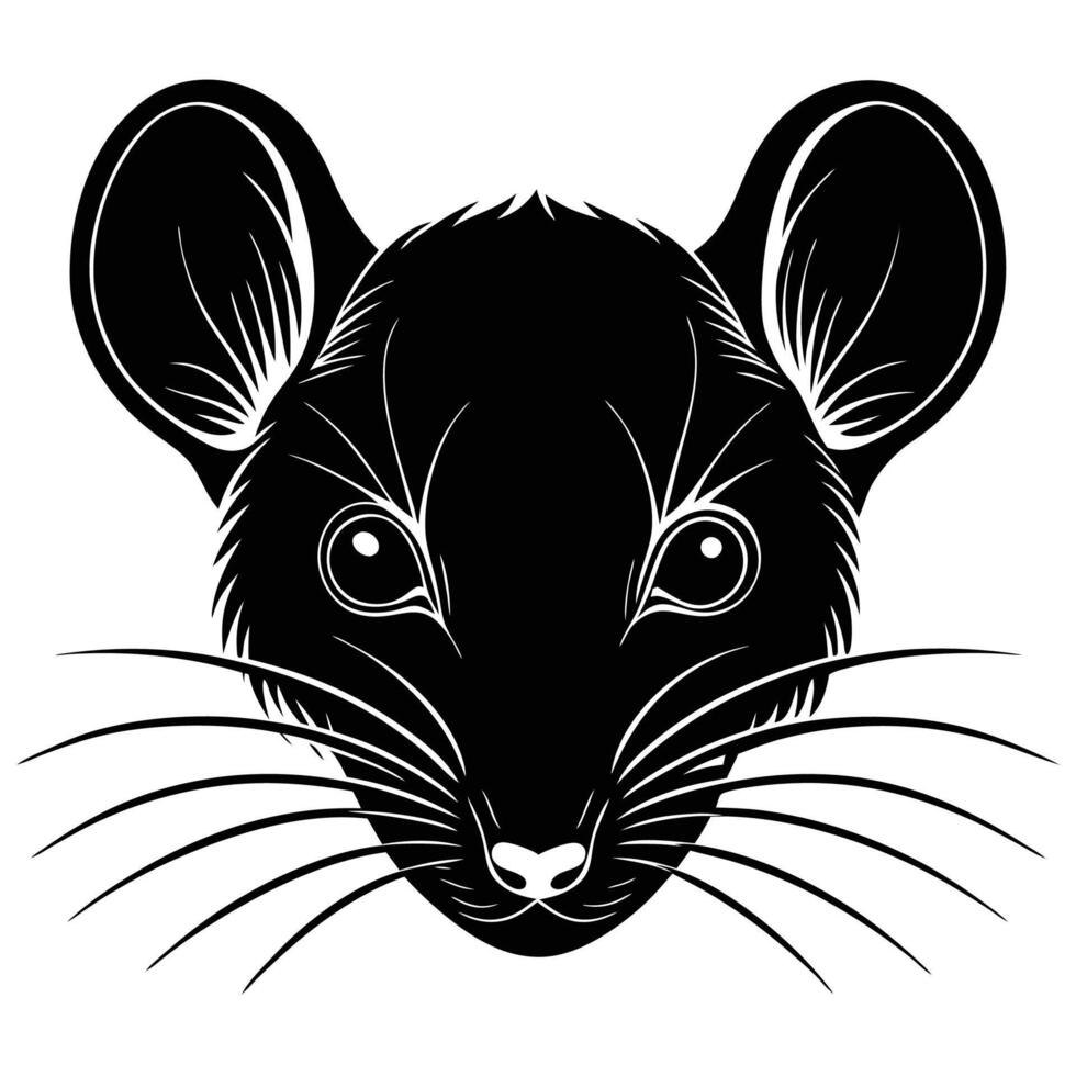 a black and white illustration of a mouse's head vector