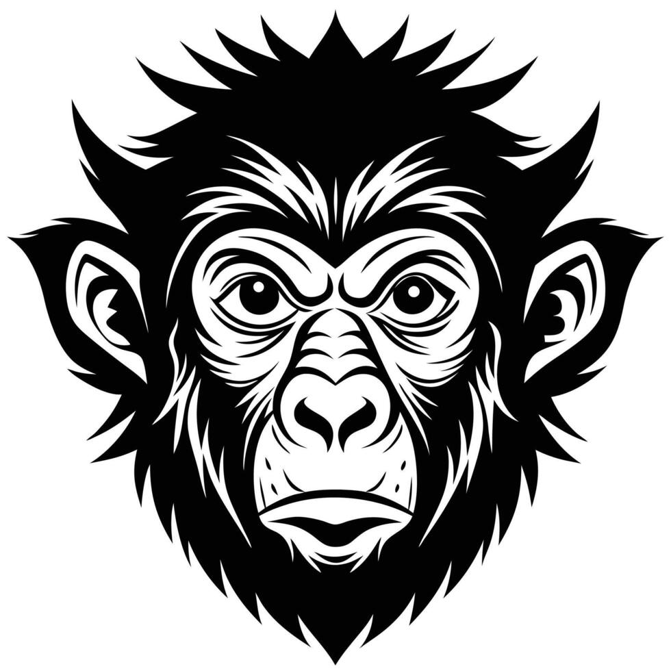 a black and white monkey head with a long beard vector