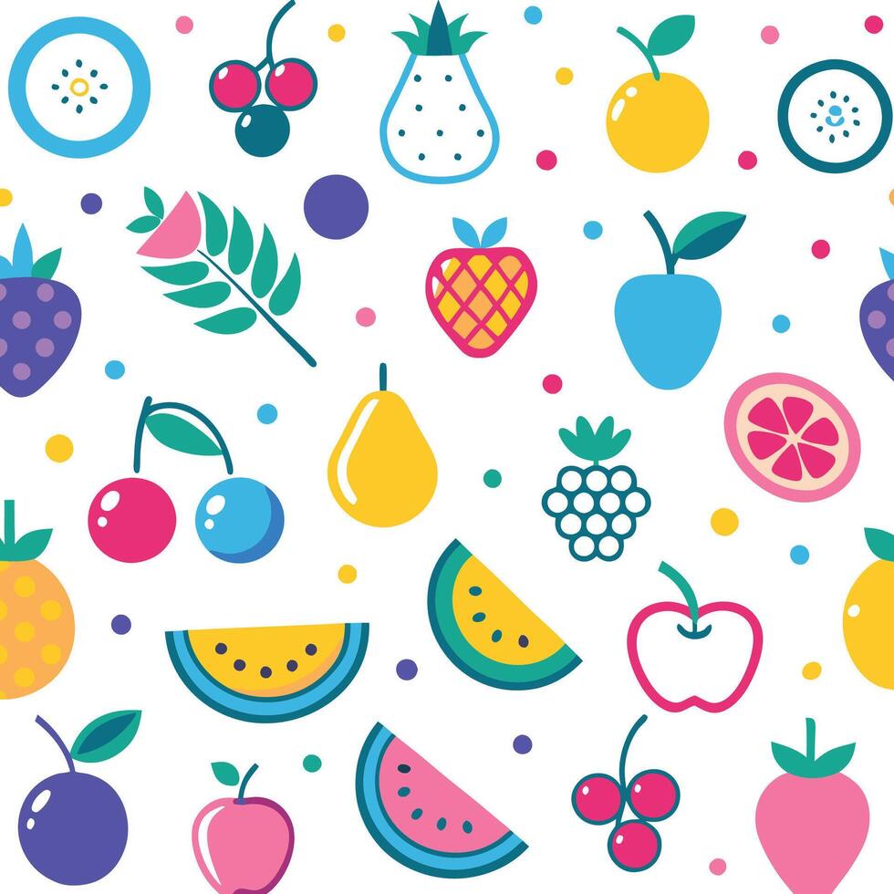 a colorful fruit pattern with berries, cherries, and apples vector