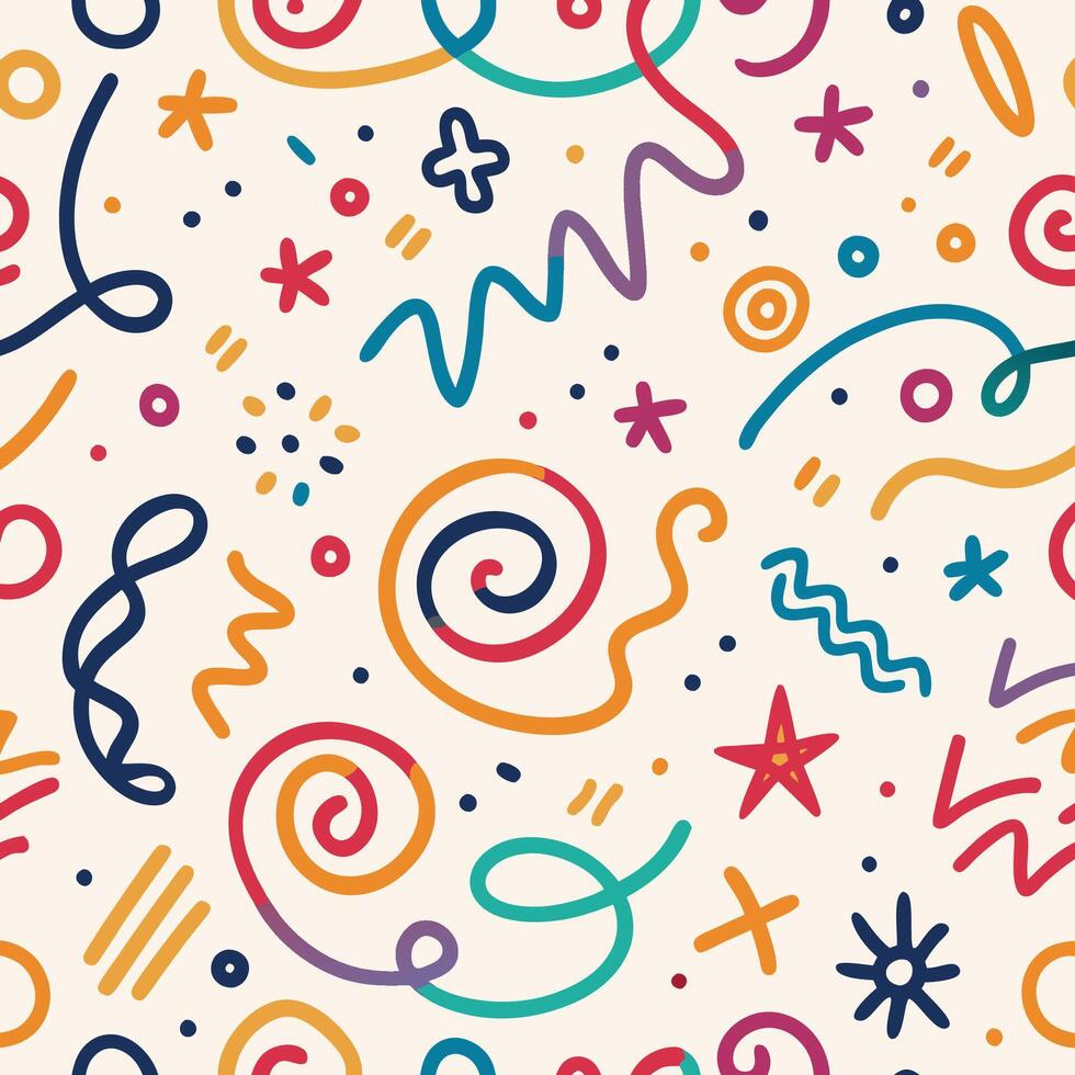 seamless pattern with colorful doodles and swirls vector
