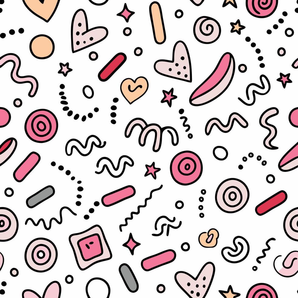 seamless pattern with doodles and hearts vector