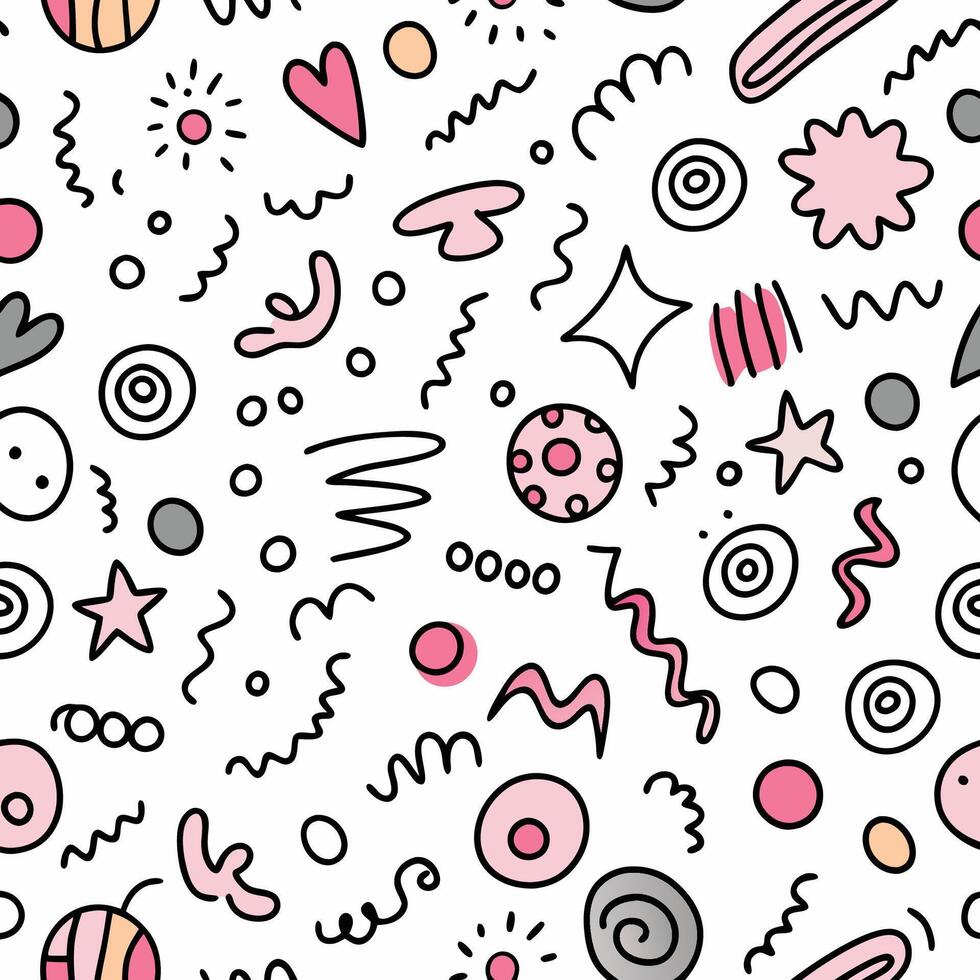 seamless pattern with doodles and shapes vector