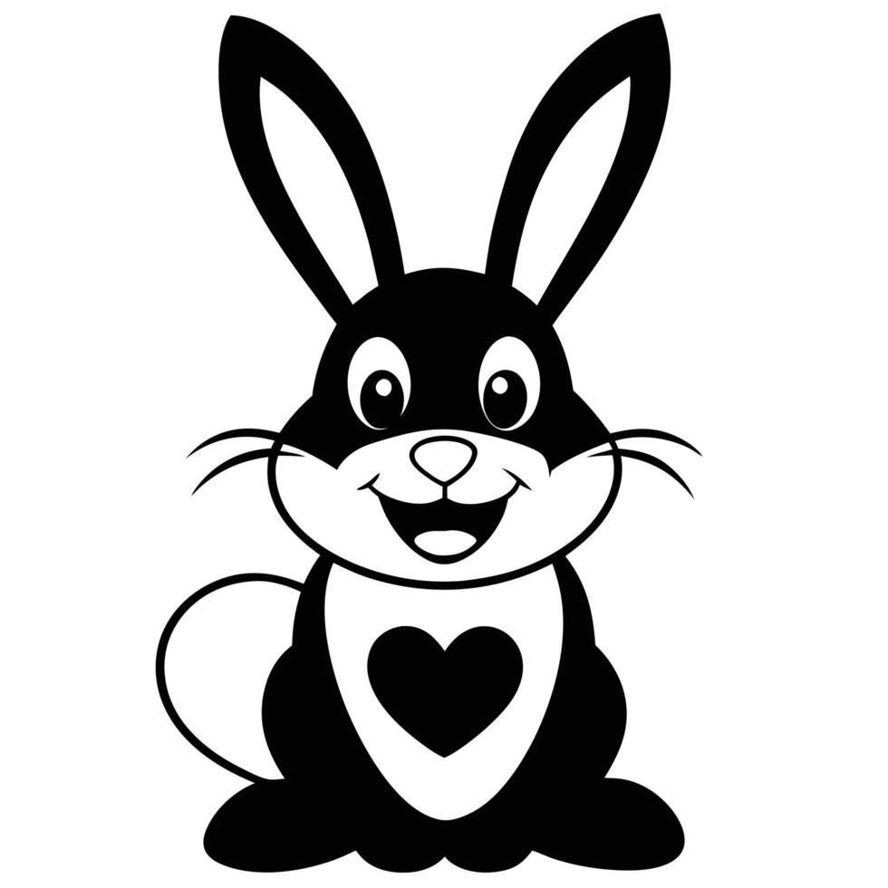 a black and white bunny with a heart on its chest vector