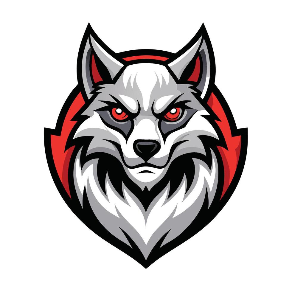 the wolf mascot head is shown in a red and white color scheme vector