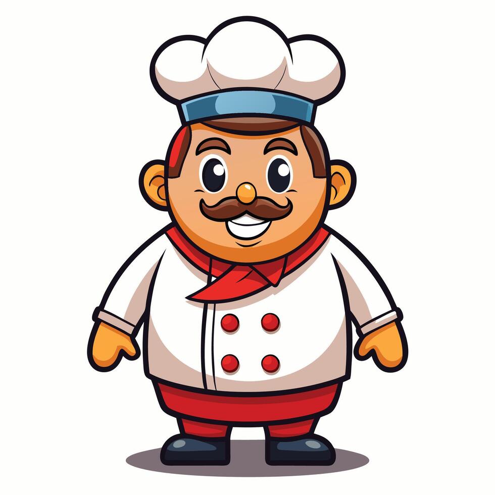 cartoon chef character with mustache and hat vector